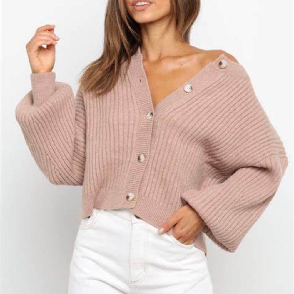 Petal & Pup Beige Velina Ribbed Cardigan